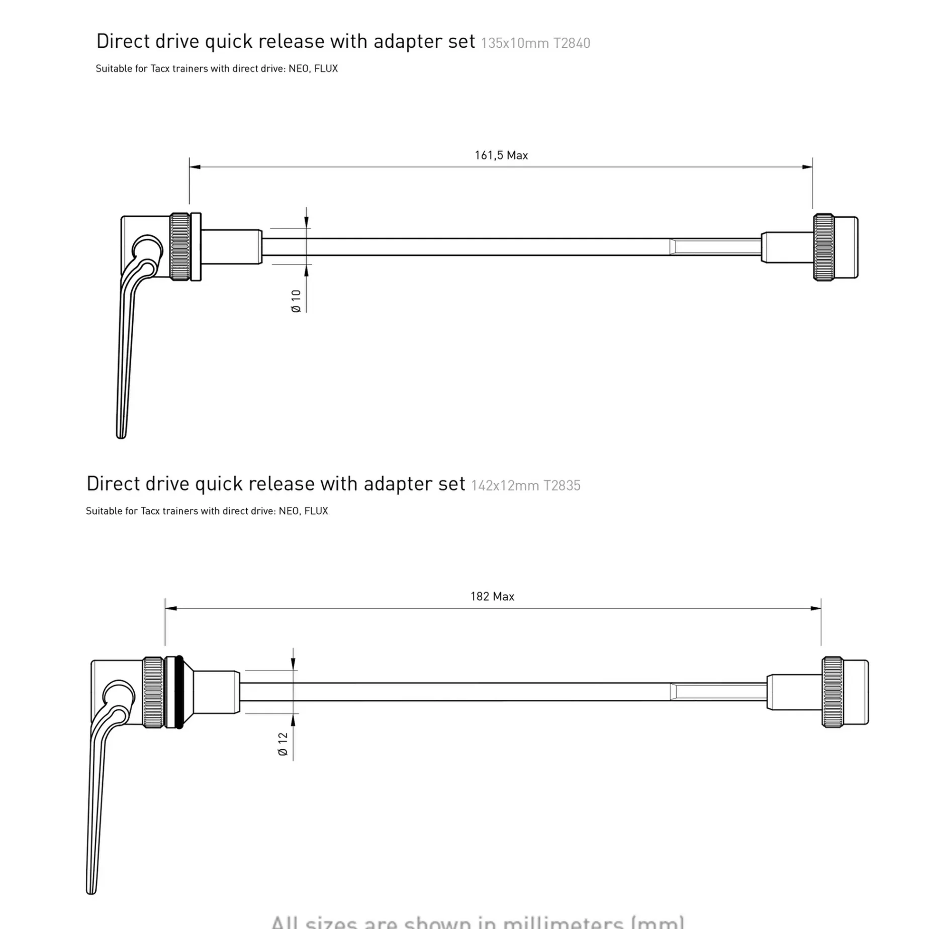 Tacx, E-Thru Axle Skewer 12 Mm X 1 Rear Wheel, Sykkelrulleaksling